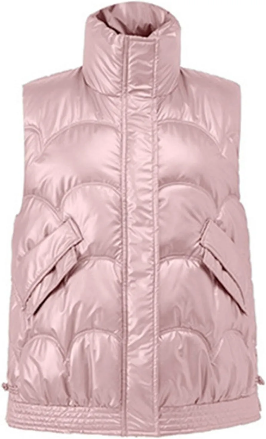 2024 Womens Quilted Vest Lightweight Down Vests Stand Collar Padded Outwear Pockets Trendy Fashion Sleeveless Puffer Jackets