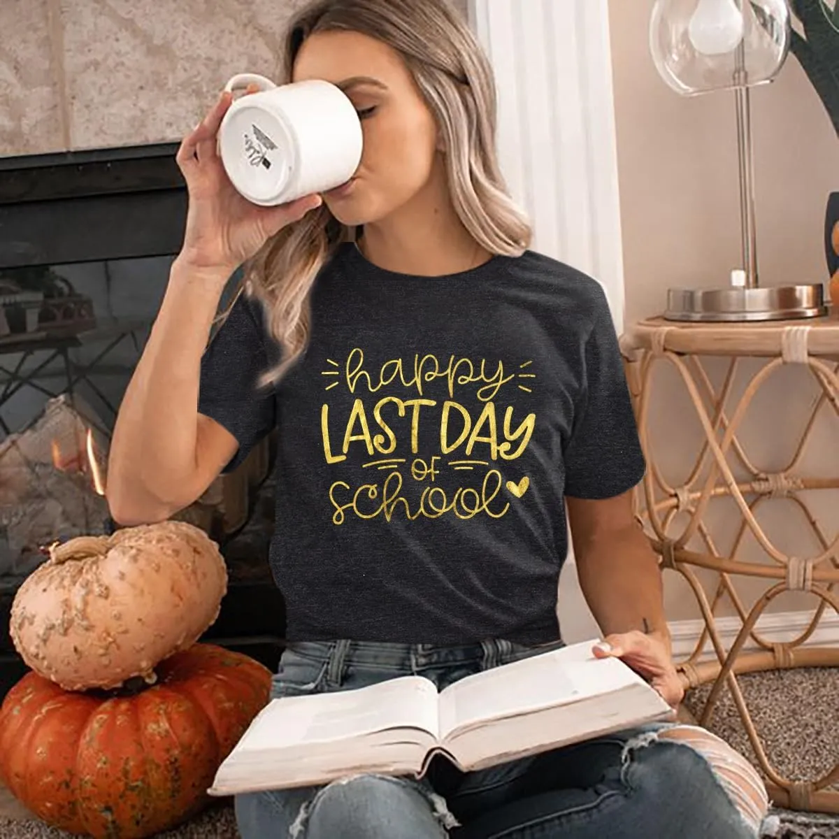 ALLTB Last Day of School Shirt for Teachers Women Teacher Life T-Shirt School Graduation Tee Appreciation Gift Shirt Top