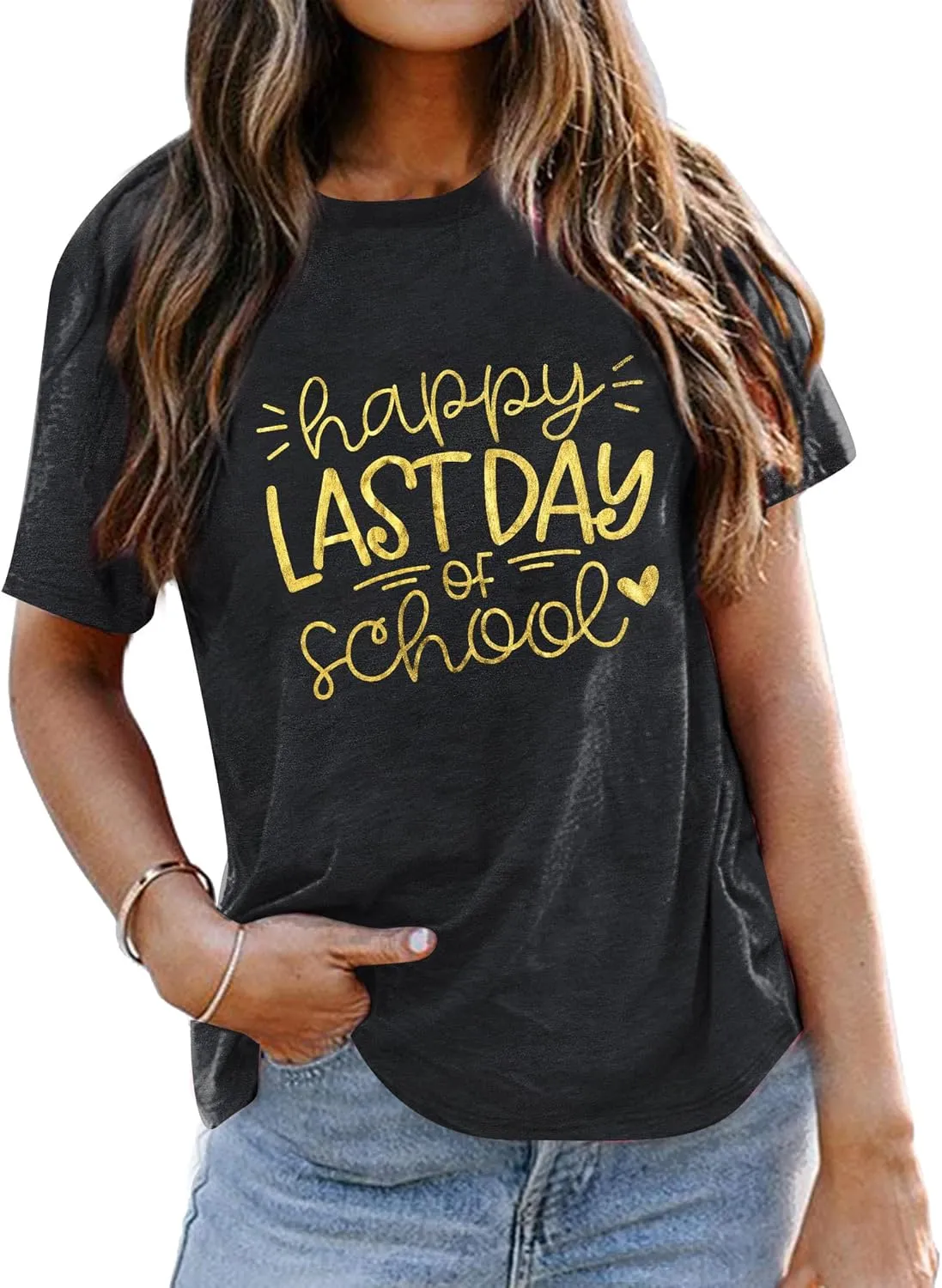 ALLTB Last Day of School Shirt for Teachers Women Teacher Life T-Shirt School Graduation Tee Appreciation Gift Shirt Top