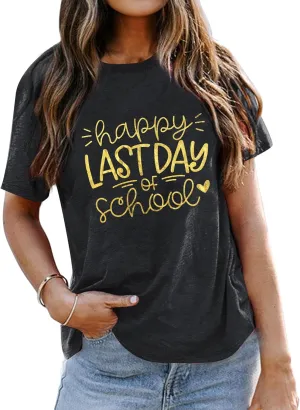 ALLTB Last Day of School Shirt for Teachers Women Teacher Life T-Shirt School Graduation Tee Appreciation Gift Shirt Top