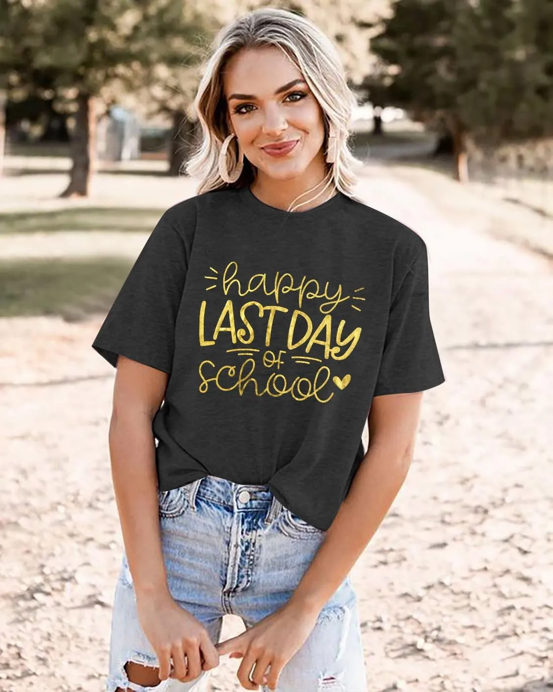 ALLTB Last Day of School Shirt for Teachers Women Teacher Life T-Shirt School Graduation Tee Appreciation Gift Shirt Top
