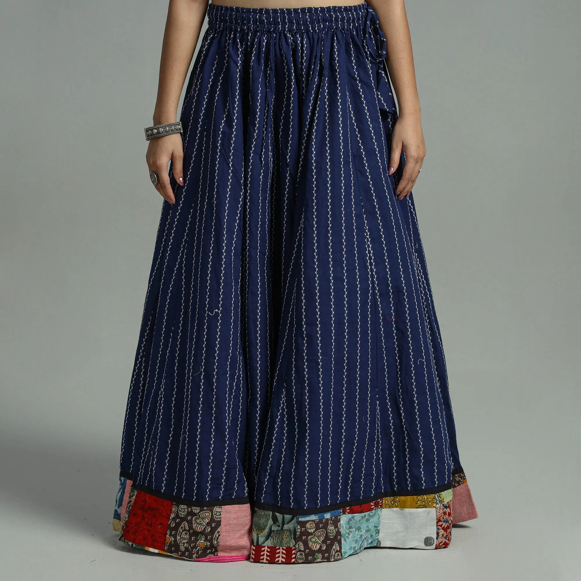Blue - Jacquard Patchwork 24 Kali Cotton Long Skirt 03