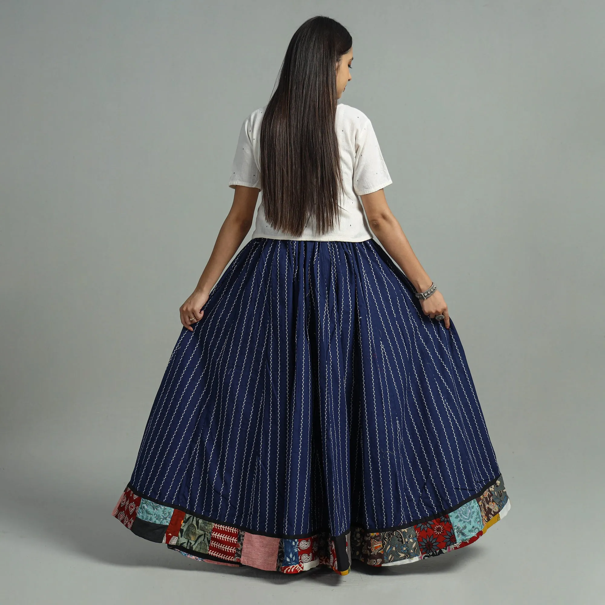 Blue - Jacquard Patchwork 24 Kali Cotton Long Skirt 03