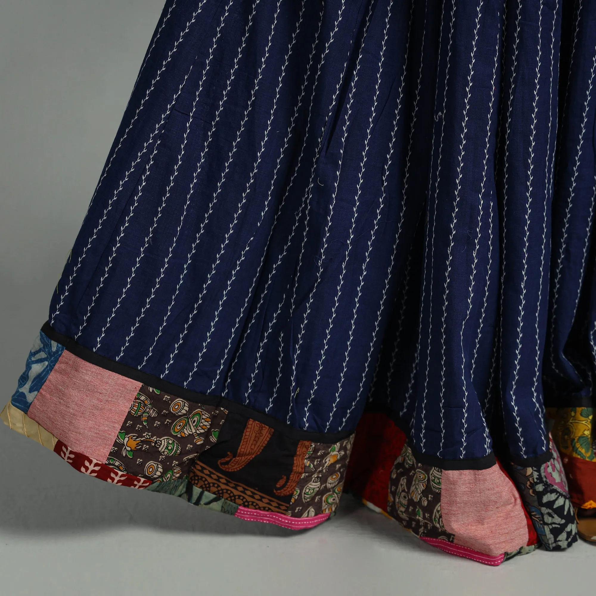 Blue - Jacquard Patchwork 24 Kali Cotton Long Skirt 03