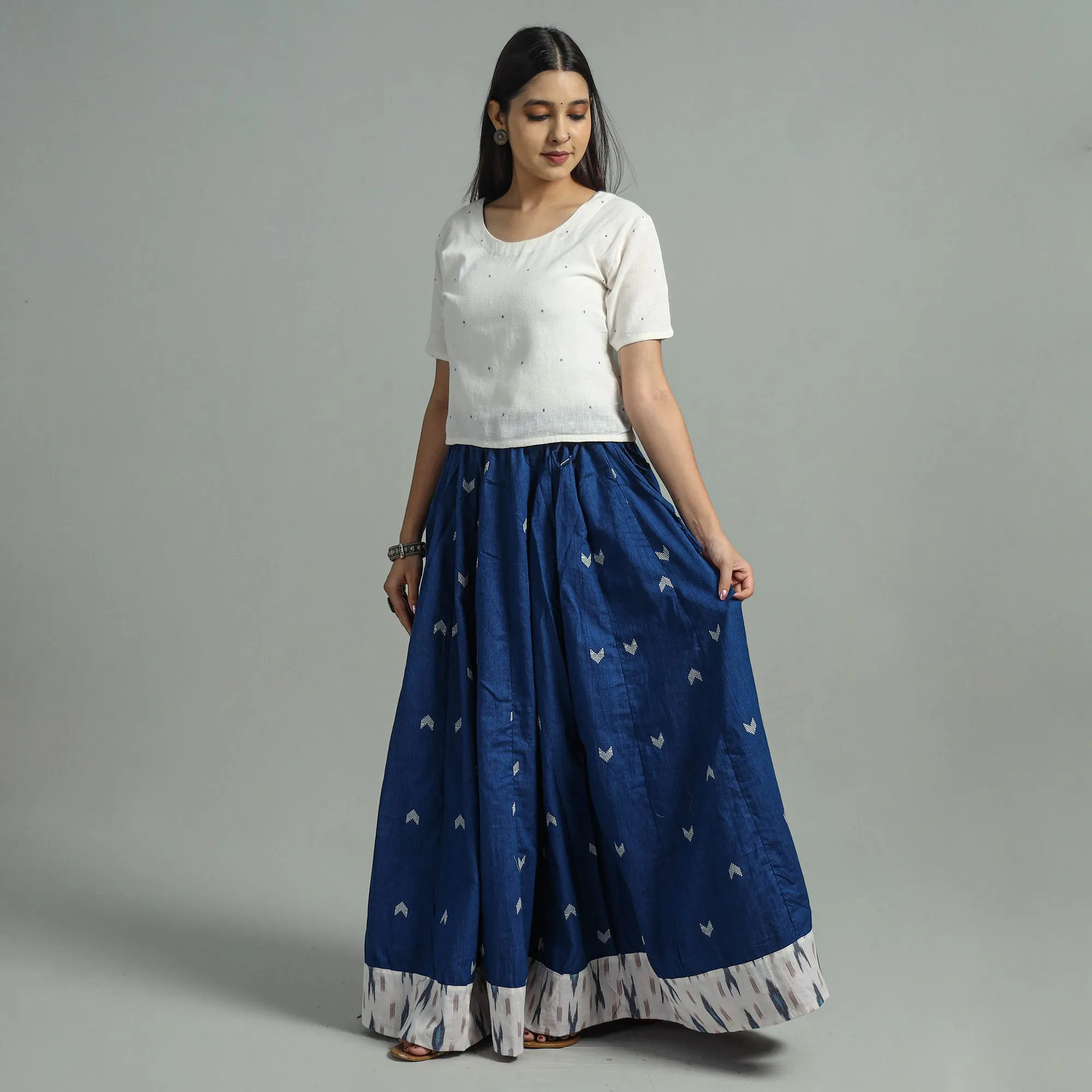 Blue - Jacquard Patchwork 24 Kali Cotton Long Skirt 08