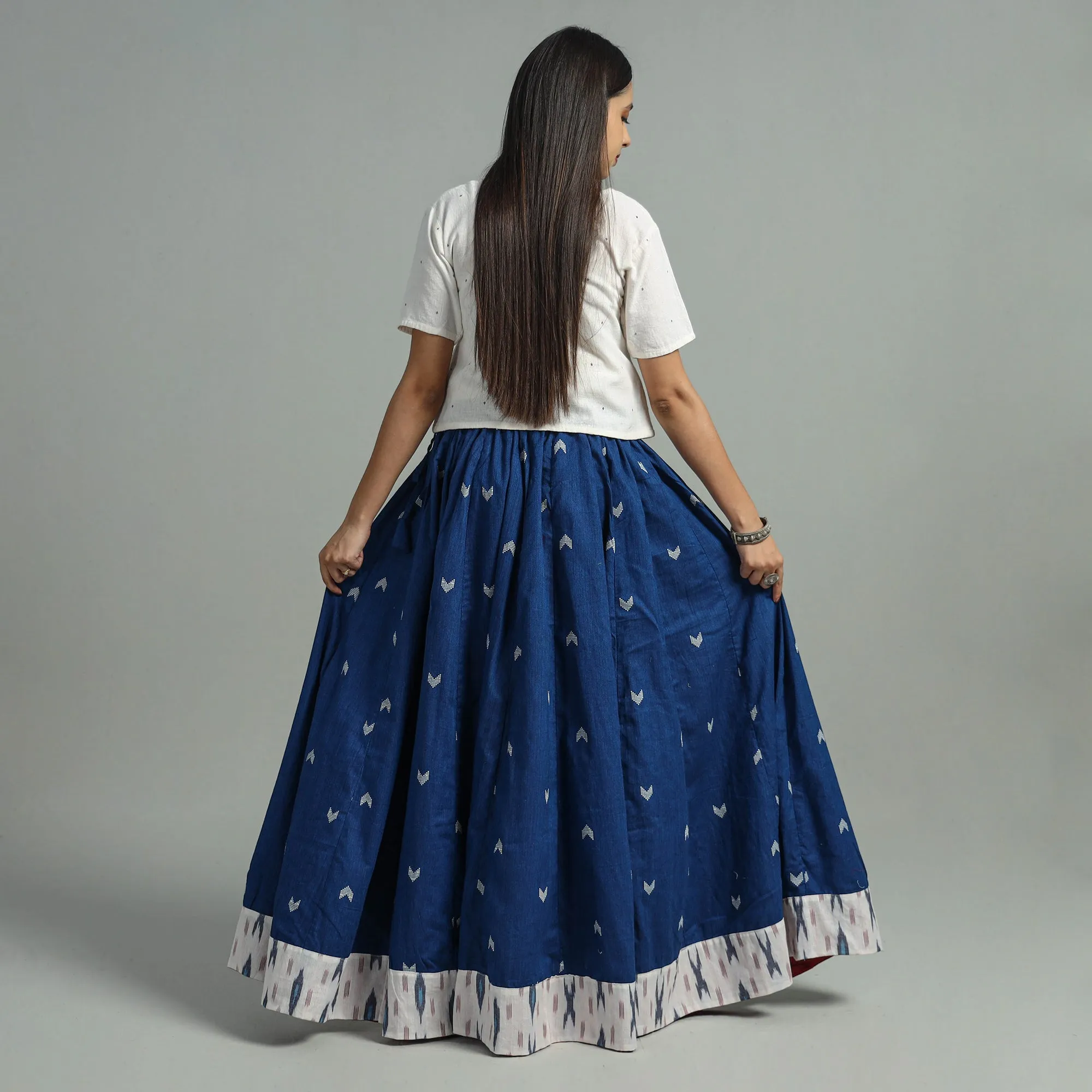 Blue - Jacquard Patchwork 24 Kali Cotton Long Skirt 08