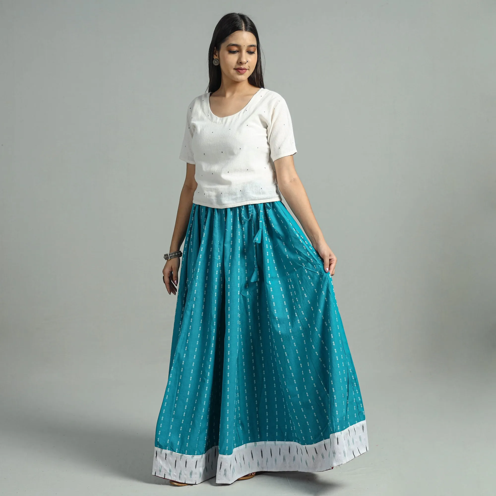 Blue - Jacquard Patchwork 24 Kali Cotton Long Skirt 29