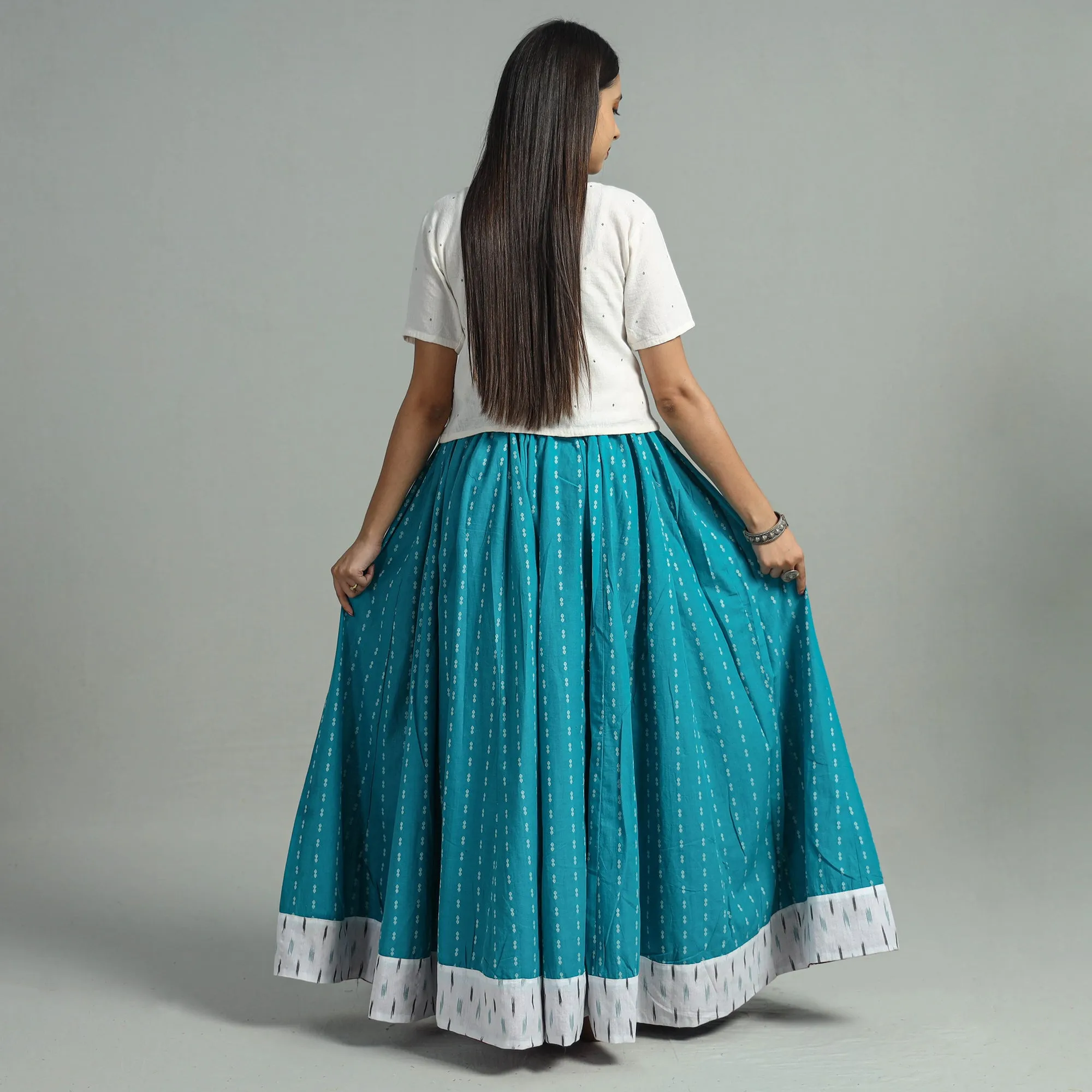 Blue - Jacquard Patchwork 24 Kali Cotton Long Skirt 29