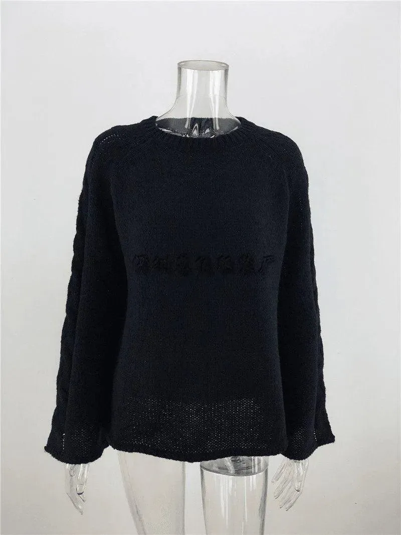 Casual Round Neck Bell Sleeve Solid Color Sweater