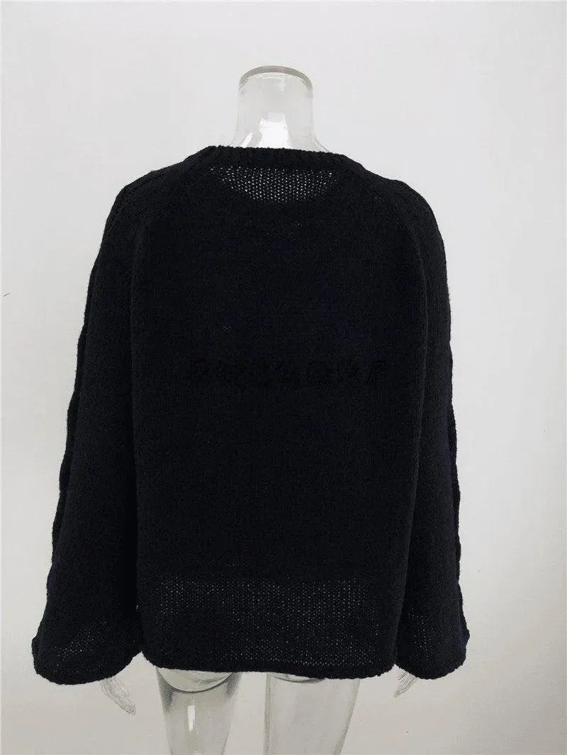 Casual Round Neck Bell Sleeve Solid Color Sweater