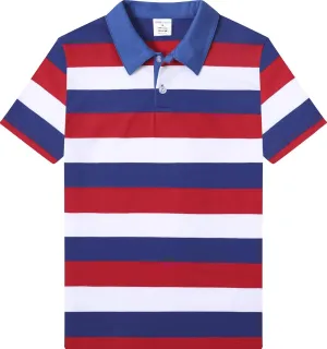 COSLAND Boys' Striped Polo Shirt, Cotton Short Sleeve Shirt, X-Small-Large