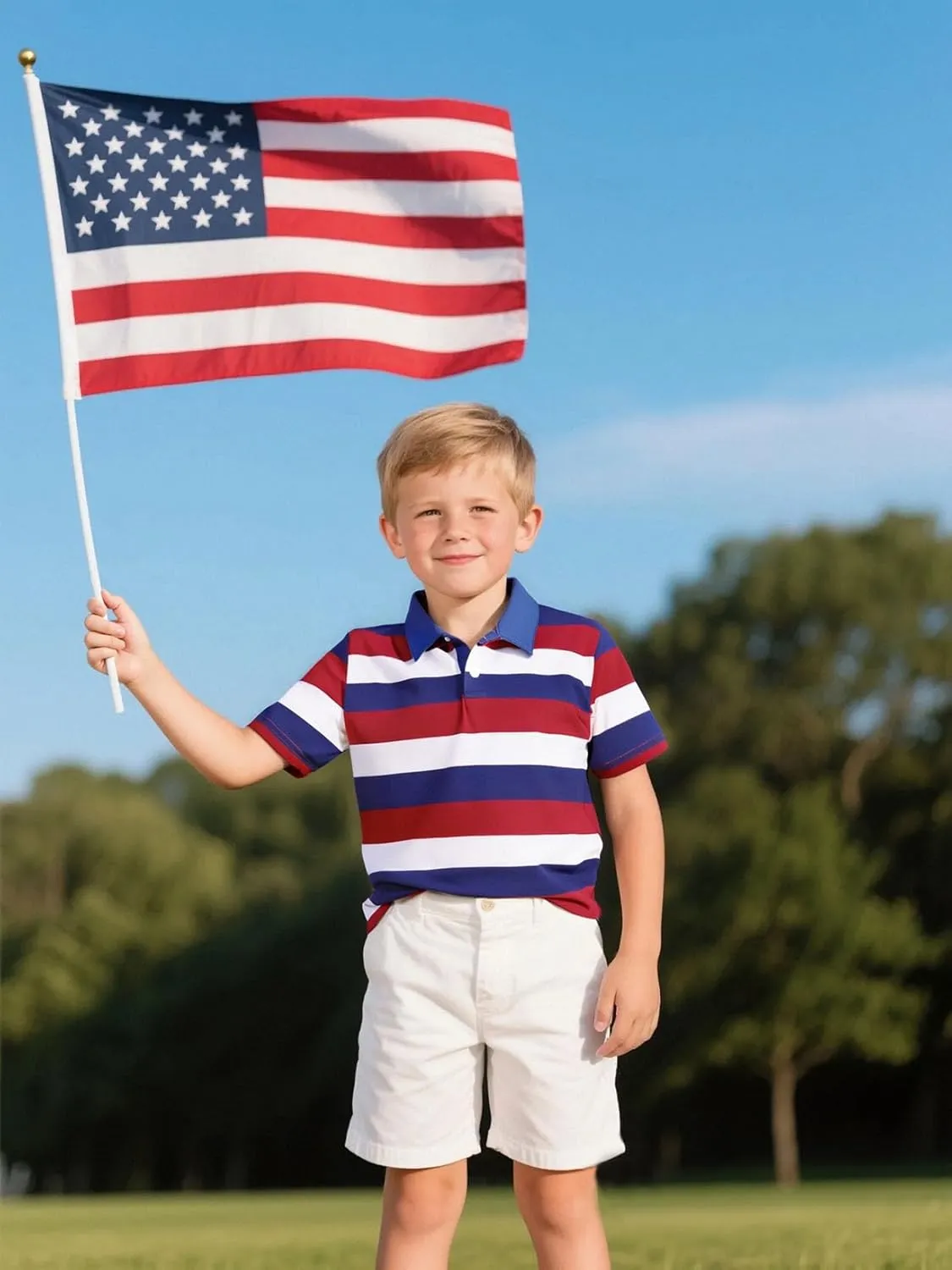 COSLAND Boys' Striped Polo Shirt, Cotton Short Sleeve Shirt, X-Small-Large