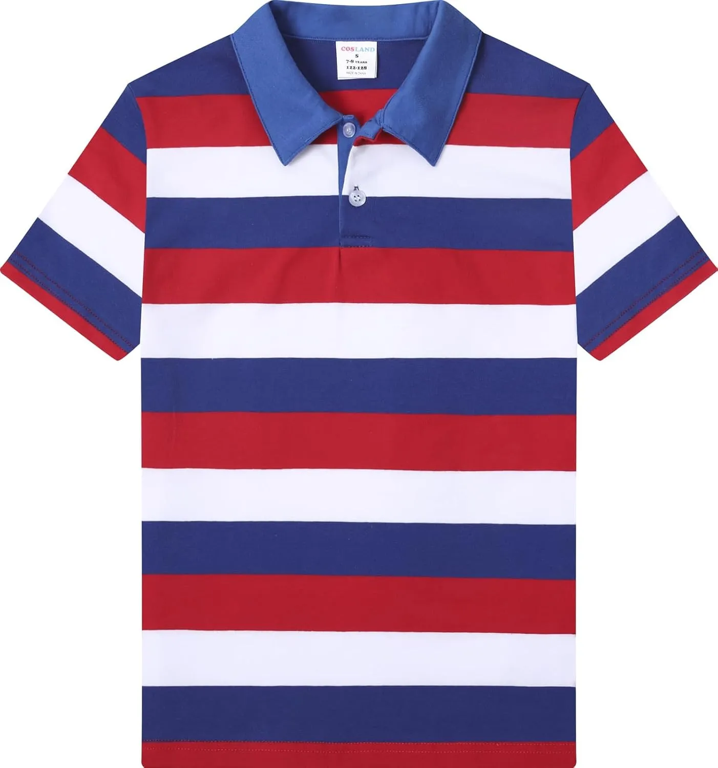 COSLAND Boys' Striped Polo Shirt, Cotton Short Sleeve Shirt, X-Small-Large