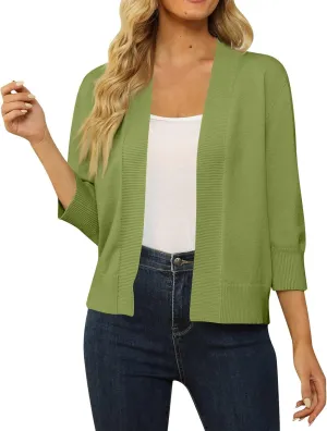 Cropped Cardigan Sweaters for Women Lightweight 3/4 Sleeve Open Front Short Shrugs Cardigans Fall Sweater Jacket Tops