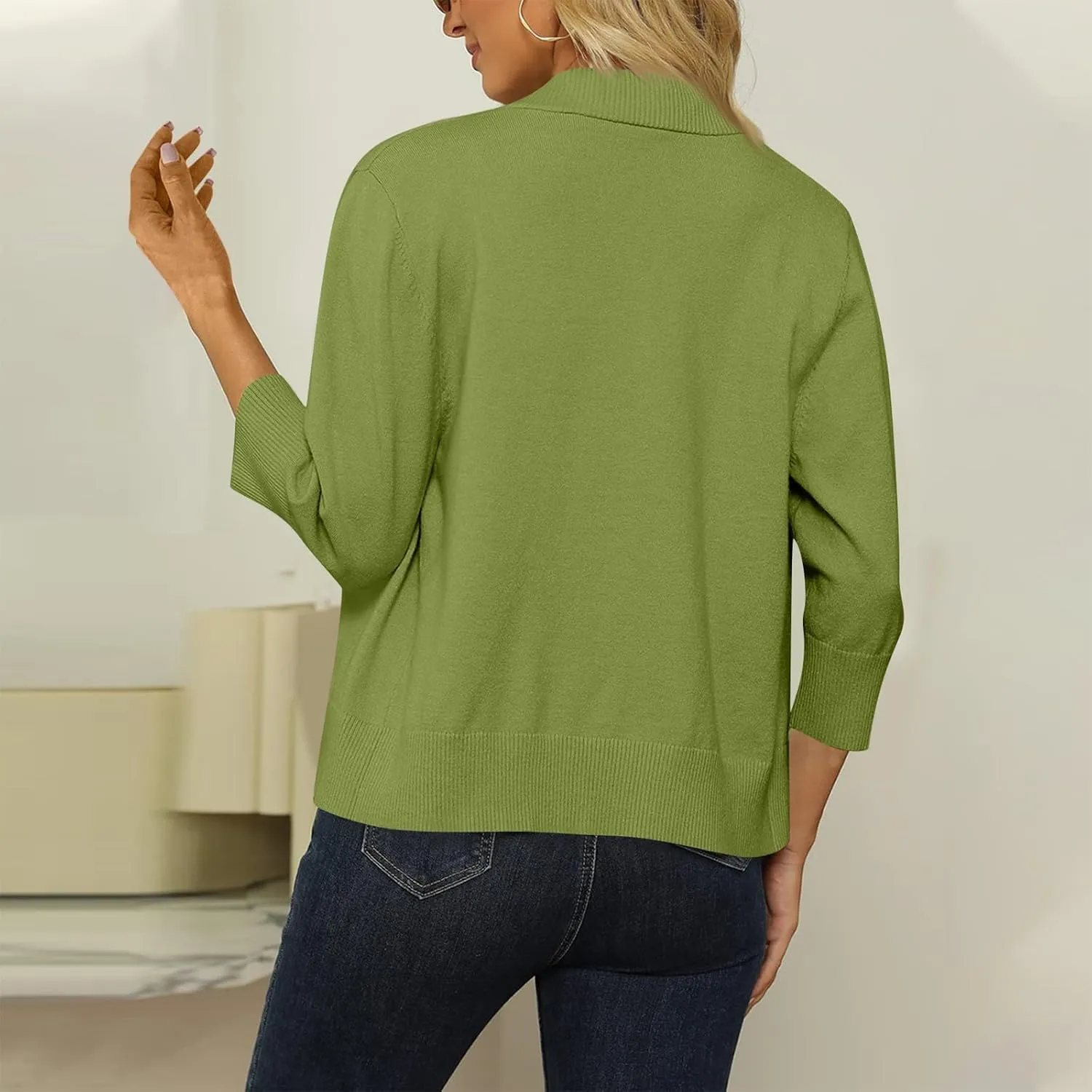 Cropped Cardigan Sweaters for Women Lightweight 3/4 Sleeve Open Front Short Shrugs Cardigans Fall Sweater Jacket Tops