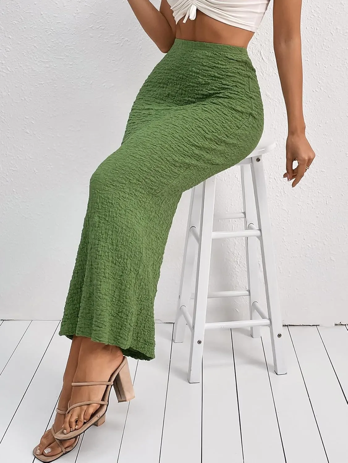 GORGLITTER Women's High Waisted Long Pencil Skirts Ribbed Knit Flowy Bodycon Maxi Skirt Summer Trendy 2025