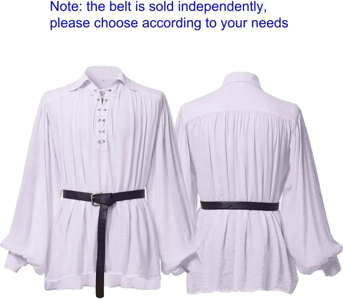 GRACEART Pirate Shirt Men Vampire Renaissance Shirts Victorian Ruffled Medieval Costume Cotton Linen Shirt