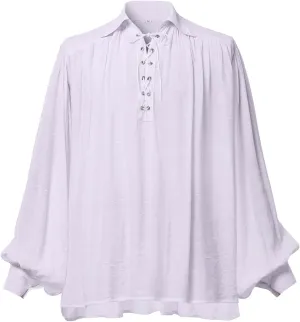 GRACEART Pirate Shirt Men Vampire Renaissance Shirts Victorian Ruffled Medieval Costume Cotton Linen Shirt