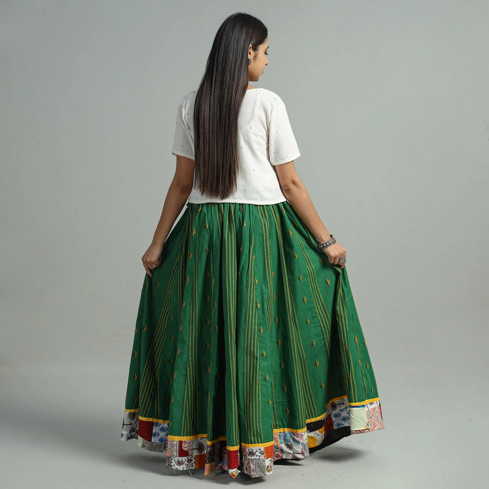 Green - Jacquard Patchwork 24 Kali Cotton Long Skirt 38