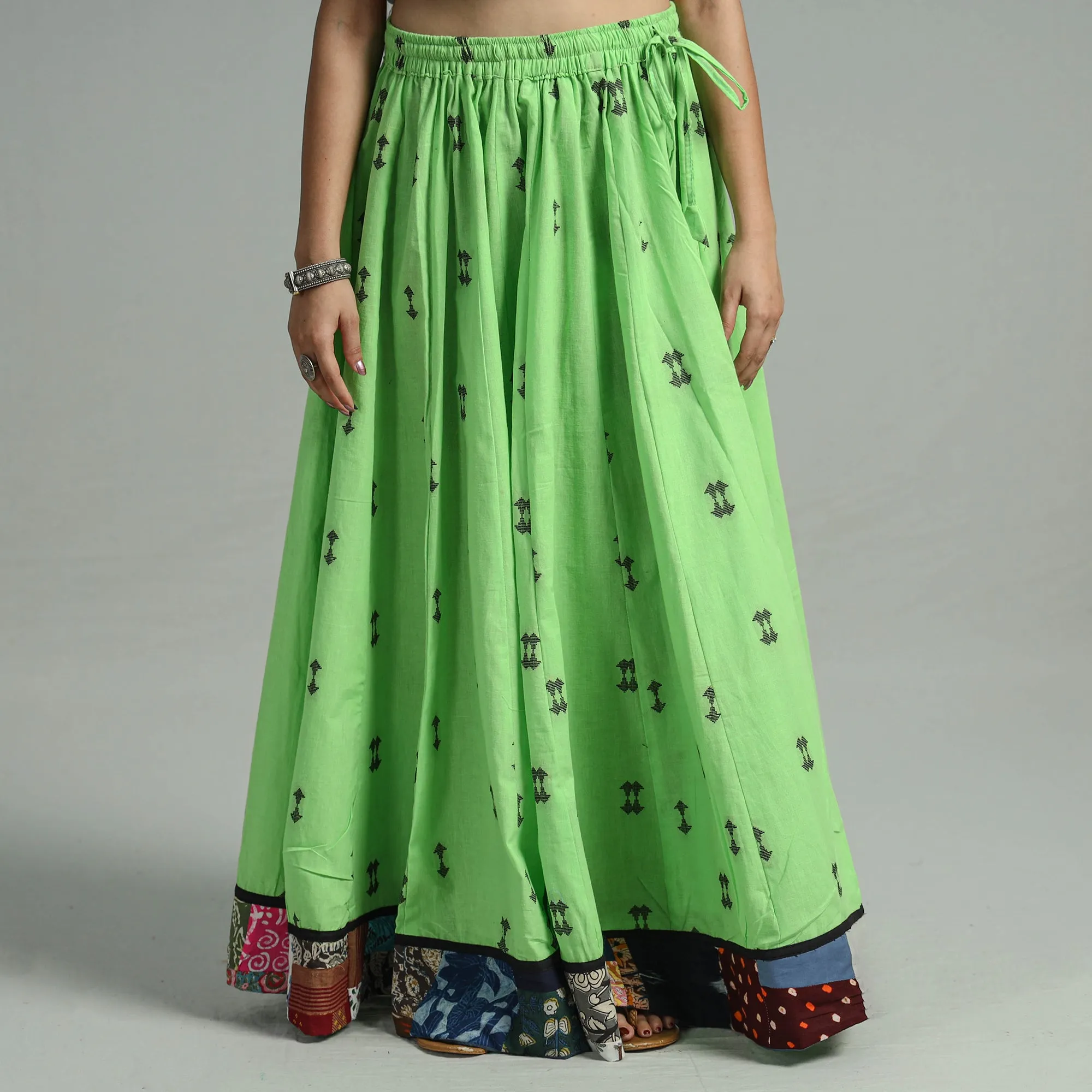 Green - Jacquard Patchwork 24 Kali Cotton Long Skirt 50