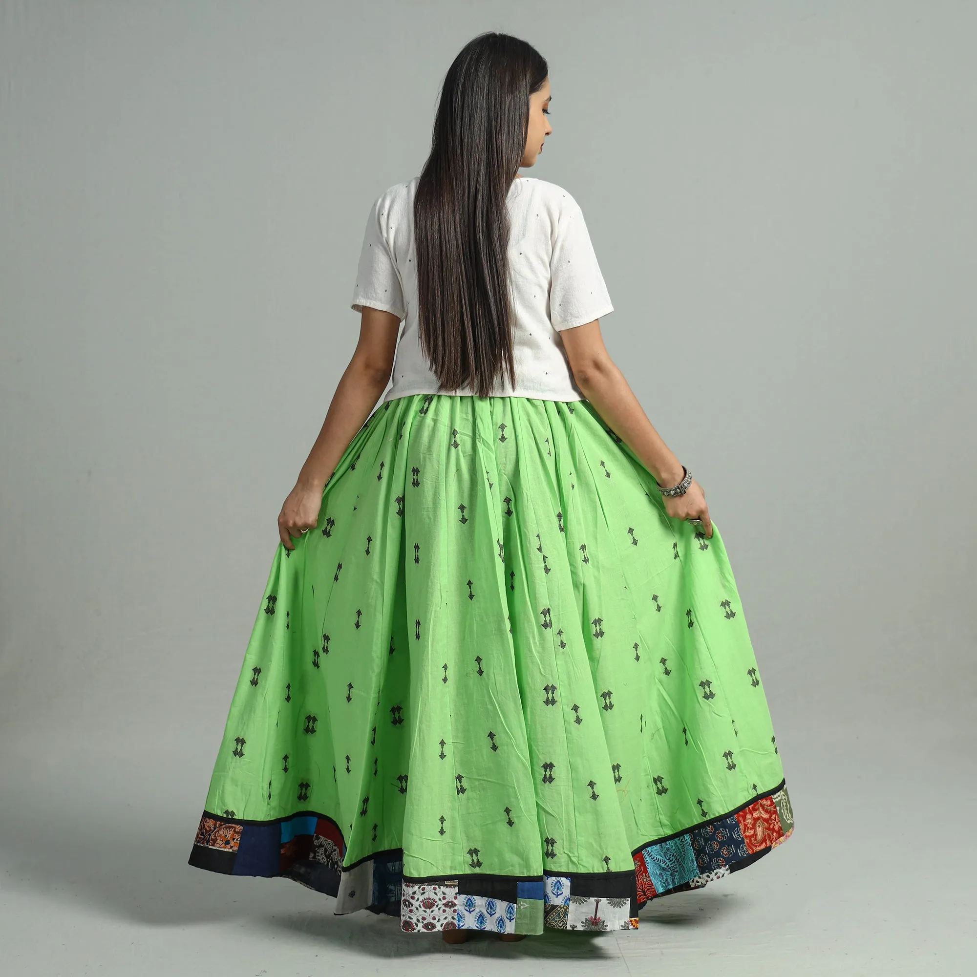 Green - Jacquard Patchwork 24 Kali Cotton Long Skirt 50