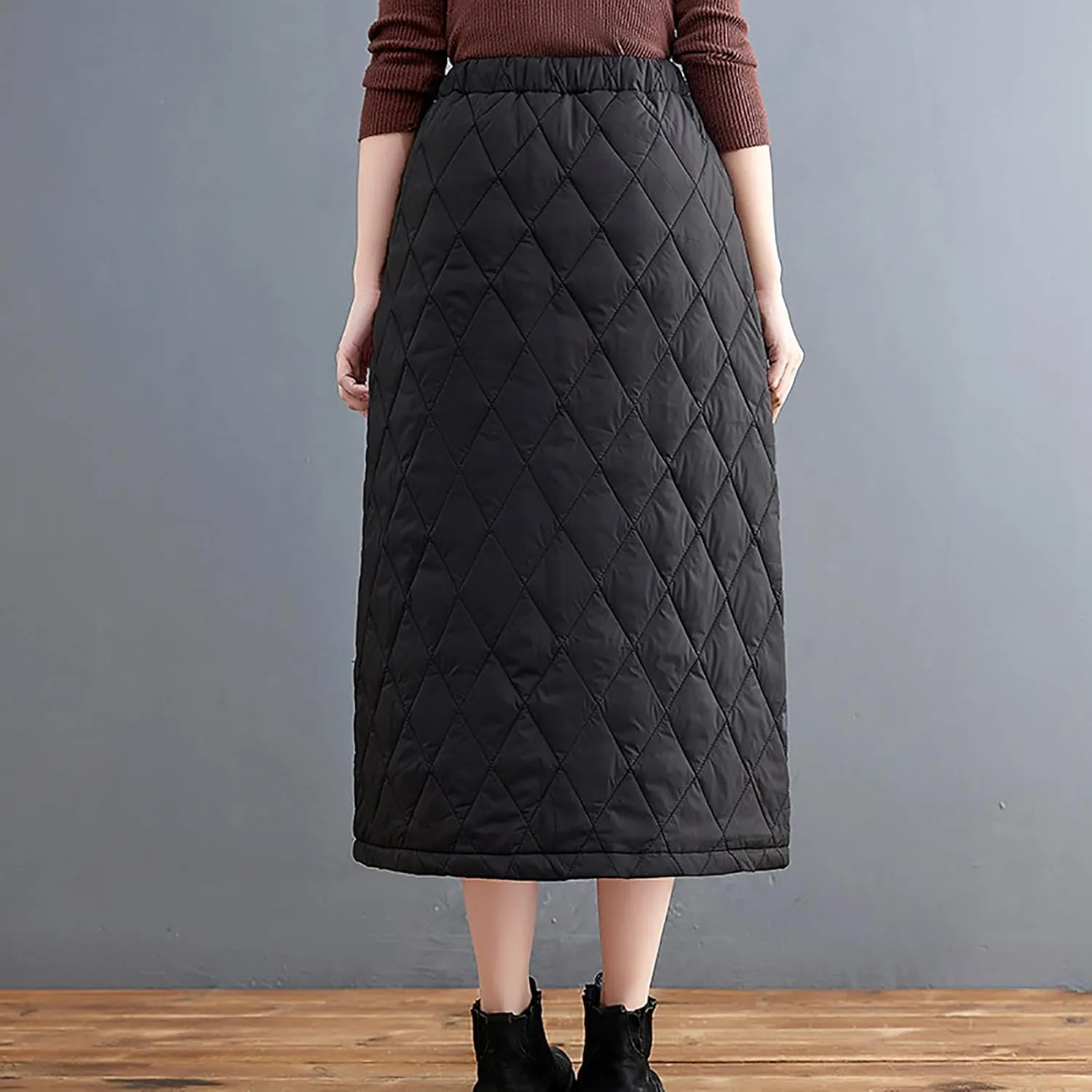 Insulated Down Skirt for Women Quilted Puffer Skirts with Pocket, Casual Winter Warm Long Padded Skirts