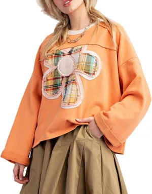 KMBANGI Women Y2K Color Block Sweatshirt Vintage Long Sleeve Patchwork Floral Crew Neck Top Casual Oversized Sweatshirt