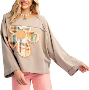 KMBANGI Women Y2K Color Block Sweatshirt Vintage Long Sleeve Patchwork Floral Crew Neck Top Casual Oversized Sweatshirt