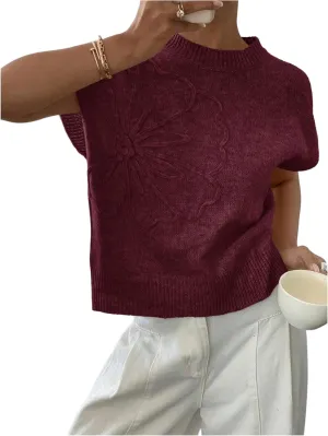 MakeMeChic Women's Floral Knitted Vest Top Sleeveless Pullover Sweater Vest