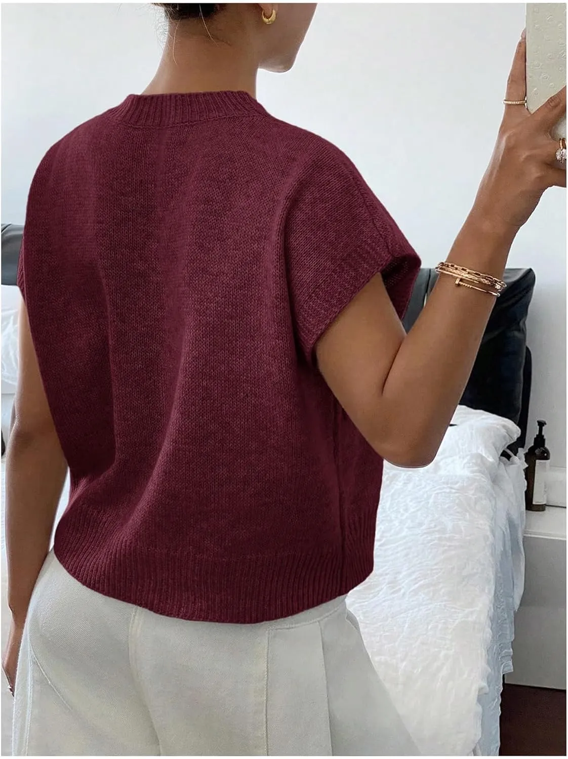 MakeMeChic Women's Floral Knitted Vest Top Sleeveless Pullover Sweater Vest