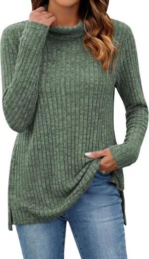 Poetsky Womens Turtleneck Tunic Sweaters to Wear with Leggings 2024 Side Split Fall Long Sleeve Tunic Tops