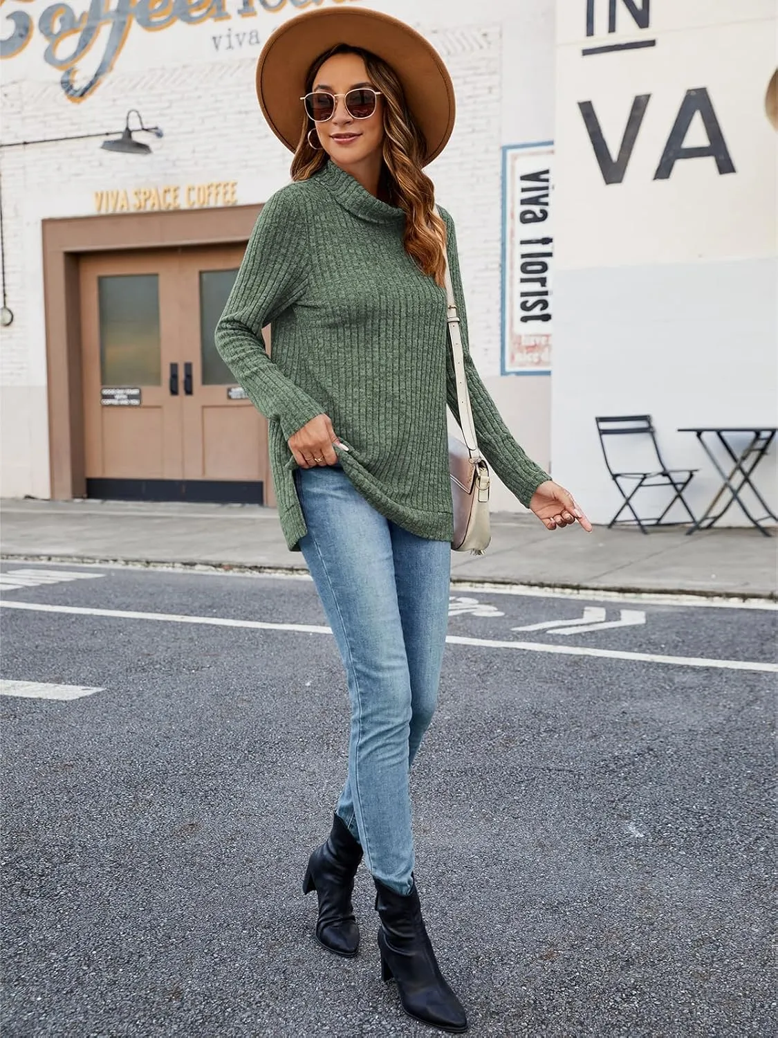 Poetsky Womens Turtleneck Tunic Sweaters to Wear with Leggings 2024 Side Split Fall Long Sleeve Tunic Tops