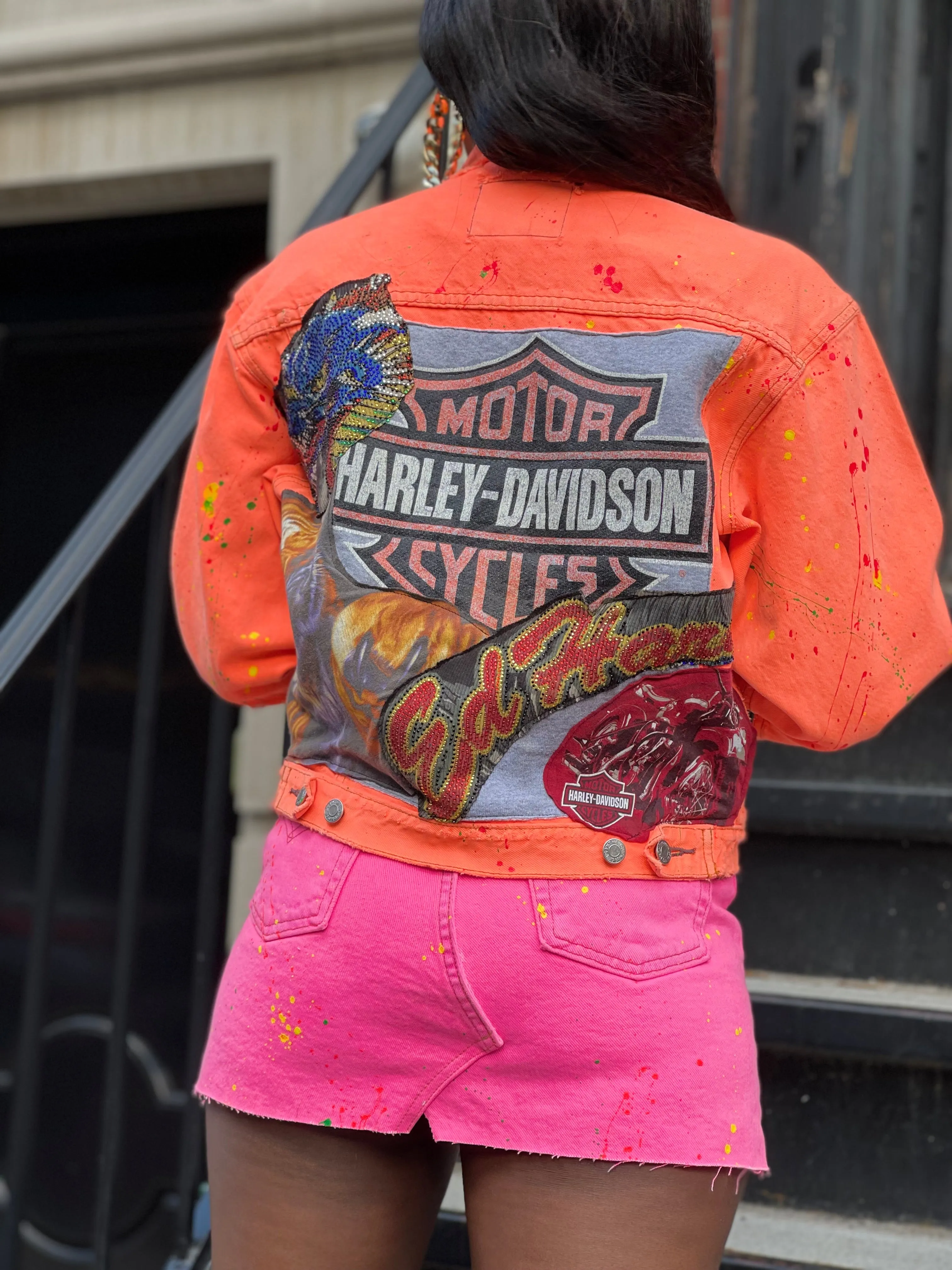 Reworked Neon Pink Vintage Denim Mini Skirt