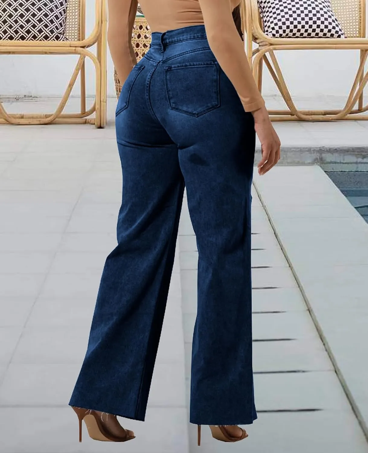 Skinny Bell Bottom Jeans for Women High Waisted Elastic Ripped Hole Flare Jeans Classic Denim Pants