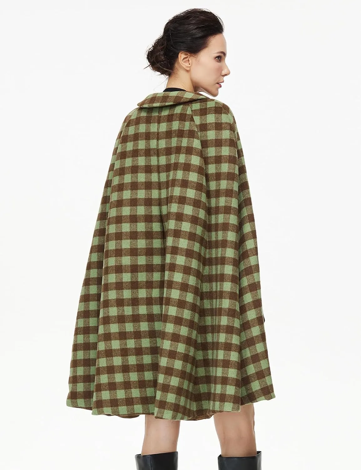 Women Wool Blend Cape Coat with Pockets Vintage Idyllic Single-Breasted Pea Coat Outwear for Fall Winter