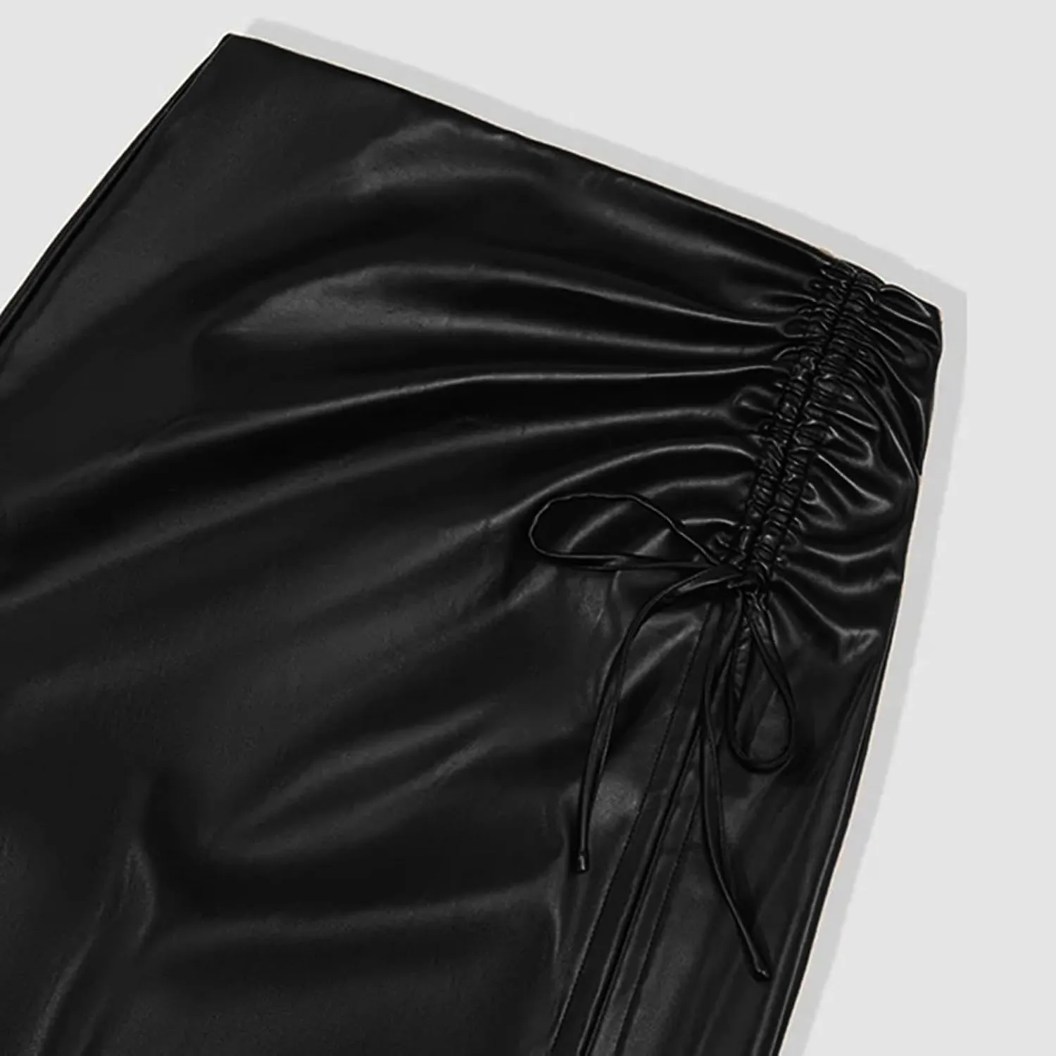 Women's High Waist Faux Leather Pencil Skirts Casual Asymmetrical Side Slit Work Going Out Bodycon Midi Skirt