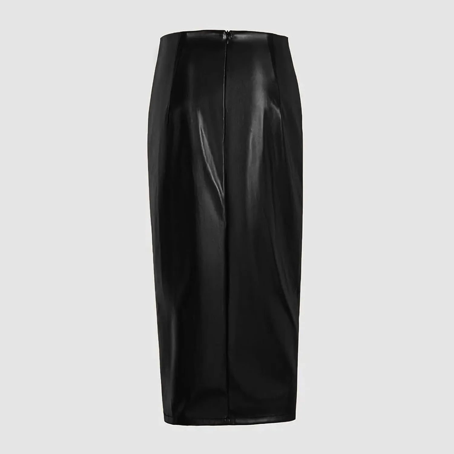 Women's High Waist Faux Leather Pencil Skirts Casual Asymmetrical Side Slit Work Going Out Bodycon Midi Skirt