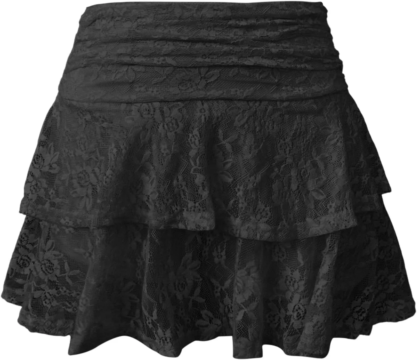 Womens Mini Skirts Summer Mesh Lace Elastic High Waisted Coke Skirt Fashion Ruffle Hem Tiered A Line Short Skirts