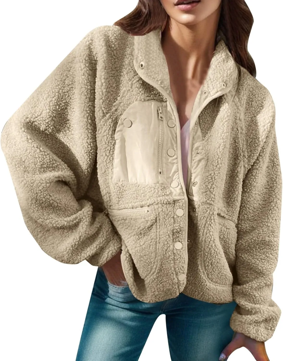 Womens Oversized Sherpa Jacket Fuzzy Fleece Teddy Coat Petite Open Front Hooded Cardigan Winter Warm Outwear Overcoats