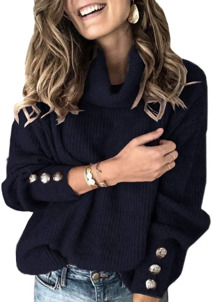 Women's Oversized Turtleneck Chunky Pullover Sweaters Cowl Neck Long Sleeve Winter Slouchy Loose Knit Sweaters