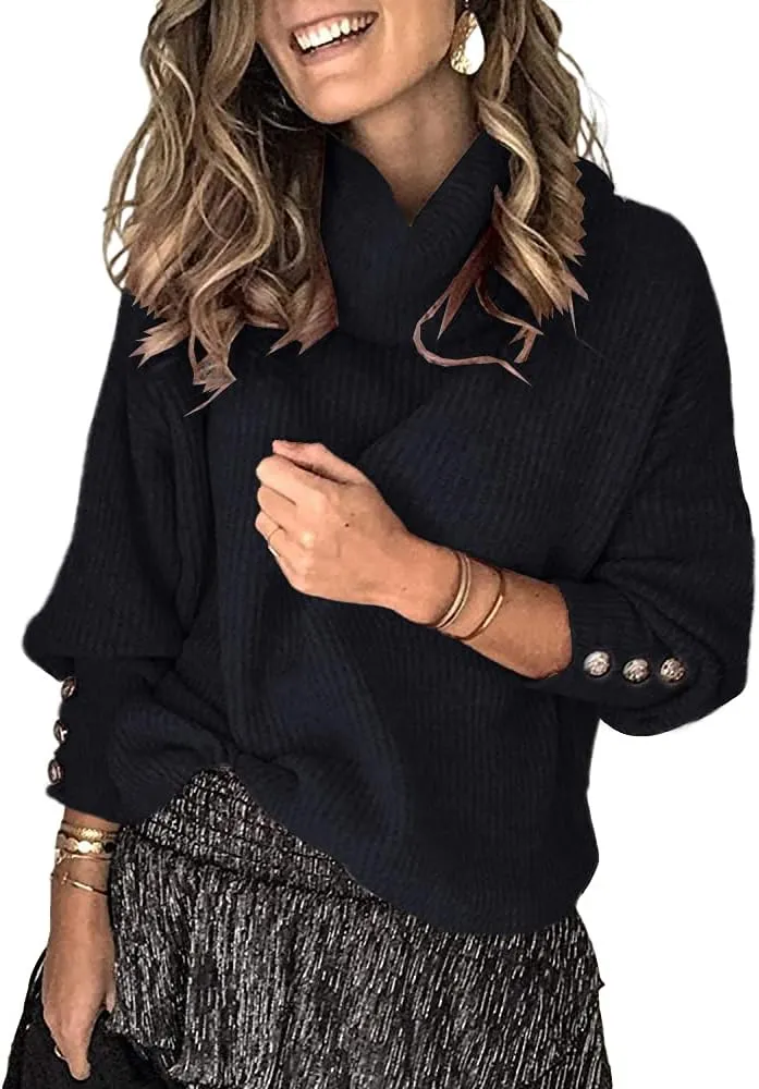 Women's Oversized Turtleneck Chunky Pullover Sweaters Cowl Neck Long Sleeve Winter Slouchy Loose Knit Sweaters