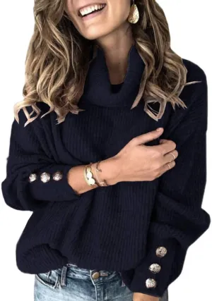 Women's Oversized Turtleneck Chunky Pullover Sweaters Cowl Neck Long Sleeve Winter Slouchy Loose Knit Sweaters