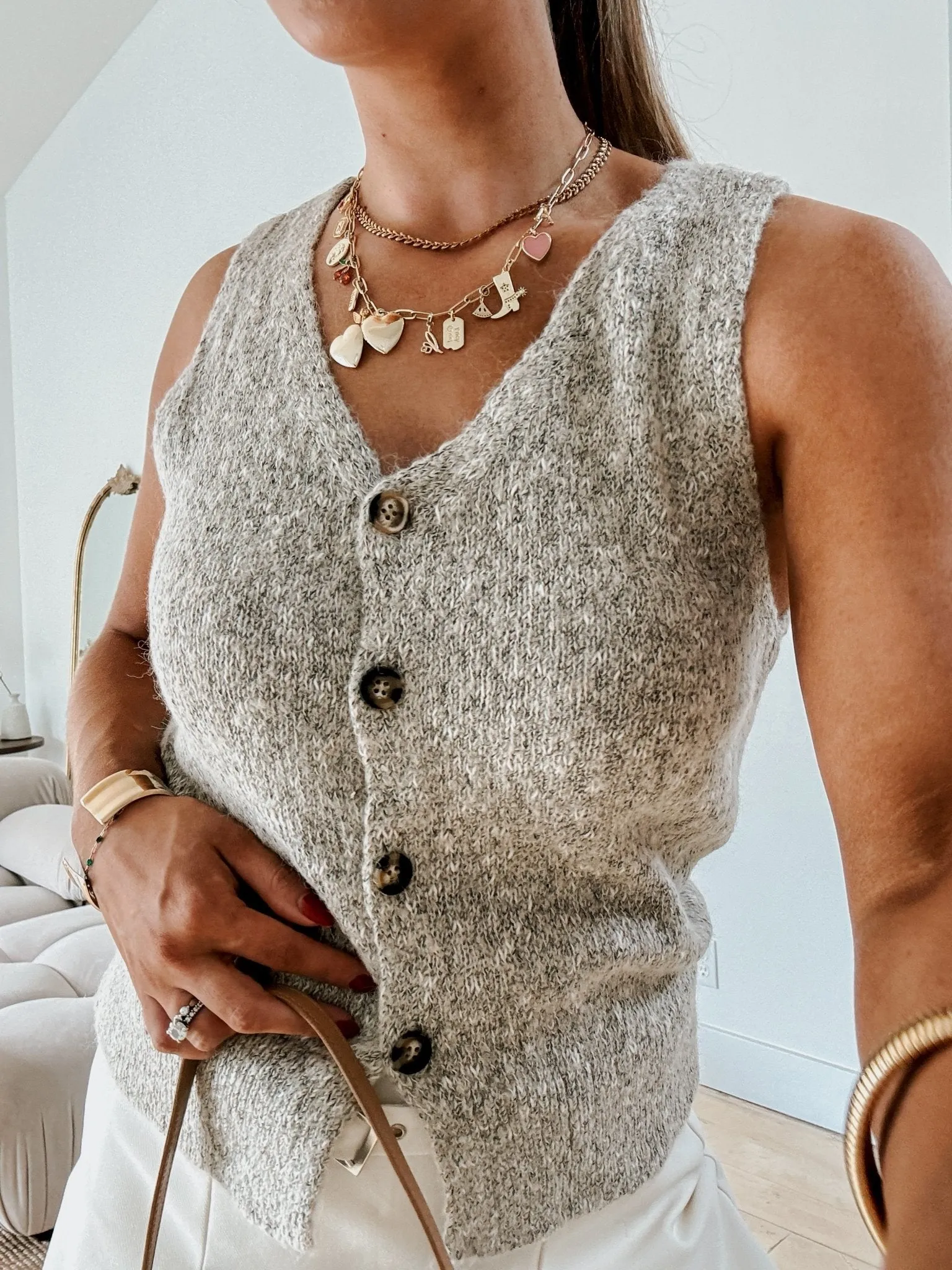 Women's Soft Knit Button-Up Vest | Capsule Wardrobe | Gray Multi