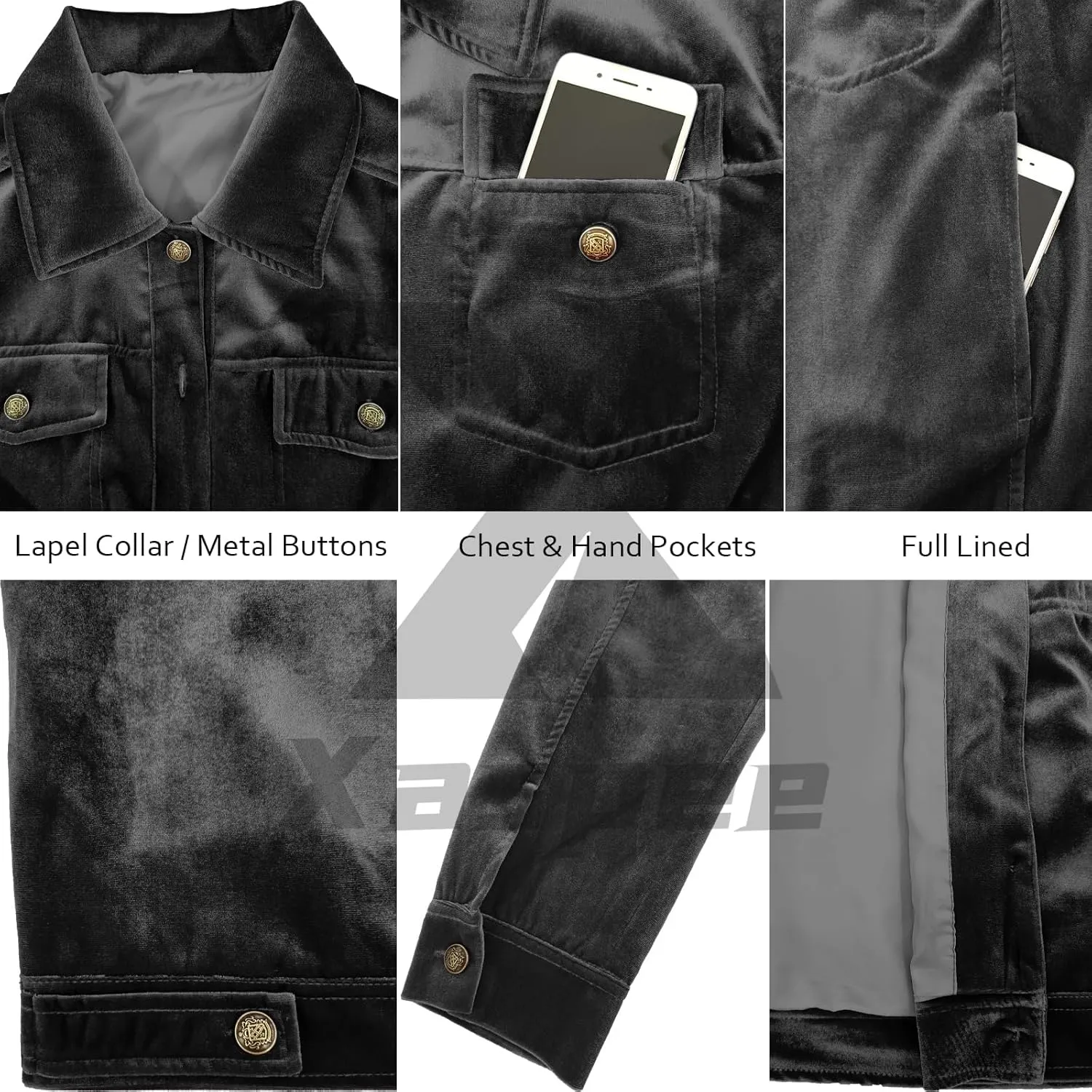 Xaspee Women's Casucal Button Down Velvet Jackets Cropped Long Sleeve Retro Denim-Style Velour Jackets