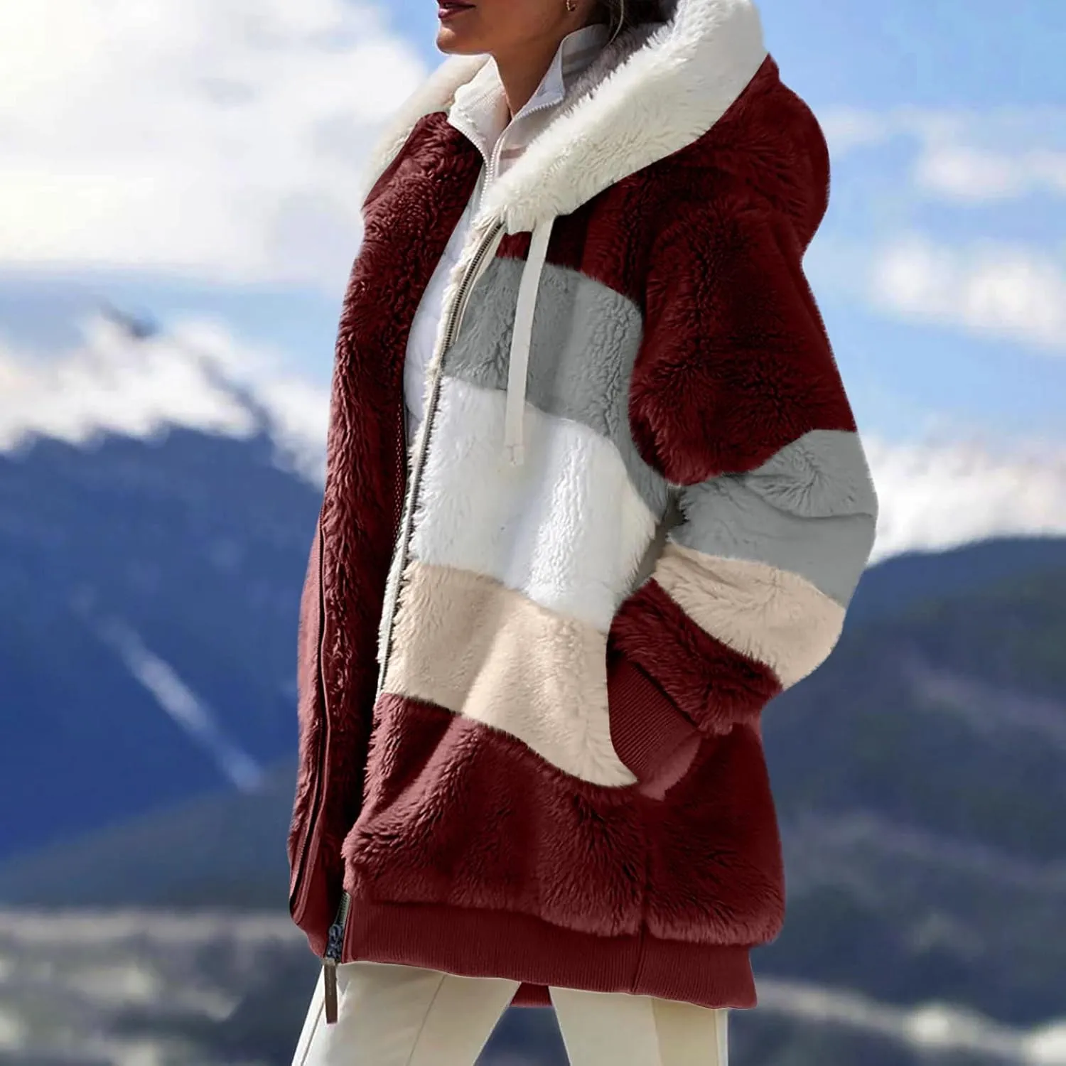 ZEFOTIM Winter Coats for Women Casual Fleece Jacket Warm Soft Outdoor Sherpa Lined Thick Coat Outwear with Pockets